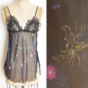 Victoria's Secret cami top zodiac print sheer babydoll lingerie shirt black XS